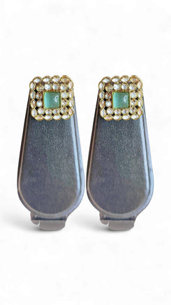 Mint Green Kundan Square Stud Earrings for women, Cunei India