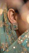 Mint Green Kundan Square Stud Earrings side view, Cunei India