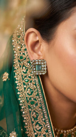 Mint Green Kundan Square Stud Earrings product photo, Cunei India