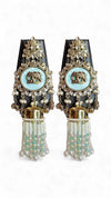 Mint Green and White Kundan Ethnic Hanging Earrings for women, Cunei India