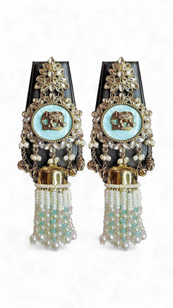 Mint Green and White Kundan Ethnic Hanging Earrings for women, Cunei India