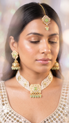 Mint Green and White Three Piece Square Pendant Pearl Strands Necklace Set