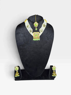 Mint Green and White Three Piece Square Pendant Pearl Strands Necklace Set - view 3