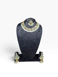 Mint and Pink Kundan Drops Necklace Set product photo, Cunei India