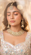 Mint Pink and White Floral Kundan Meenakari Drops Necklace Set side view, Cunei India