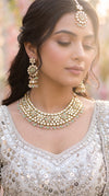 Mint Pink and White Floral Kundan Meenakari Drops Necklace Set detail, Cunei India