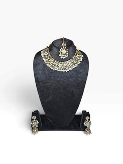 Mint Pink and White Floral Kundan Meenakari Drops Necklace Set product photo, Cunei India