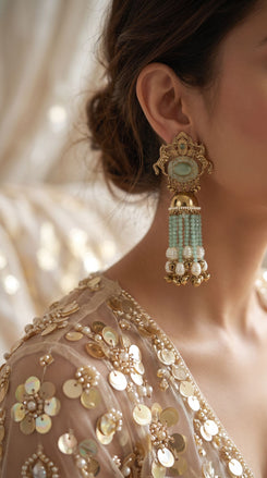 Mint Royal Empress Horse Jhumka Dangling Earrings product photo, Cunei India