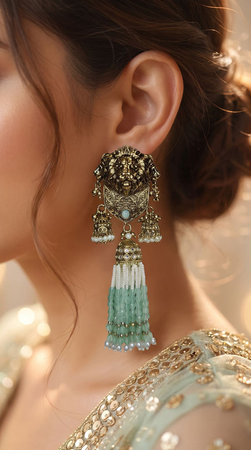 Mint Royal Lion Jhumka Dangling Earrings for women, Cunei India