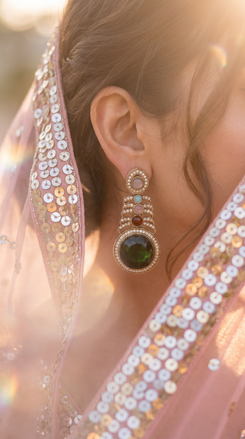 Multi-Color Cz Cascading Dangling Earrings side view, Cunei India