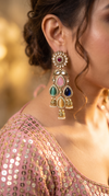 Multi-Color Kundan Cascading Dangling Earrings detail, Cunei India