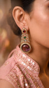 Multi-Color Crystal Cascading Hanging Earrings side view, Cunei India
