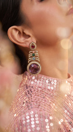 Multi-Color Crystal Cascading Hanging Earrings detail, Cunei India