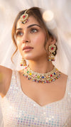 Multi-Color Kundan Meenakari Floral Necklace Set detail, Cunei India