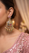 Multi-Color Kundan Ethnic Hanging Earrings side view, Cunei India