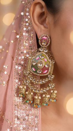 Multi-Color Kundan Ethnic Hanging Earrings detail, Cunei India