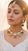 Multi Color Three Piece Square Kundan Drops Necklace Set - view 3