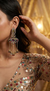 Multi Colour Crystal Ganesha Elephant Dangling Earrings side view, Cunei India