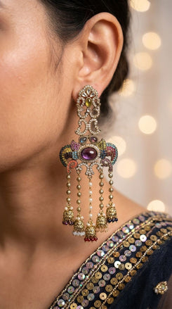 Multi Colour Crystal Ganesha Elephant Dangling Earrings product photo, Cunei India