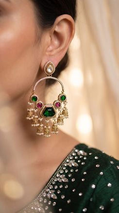 Multicolored Stone Chandbali Earrings for Women - view 3