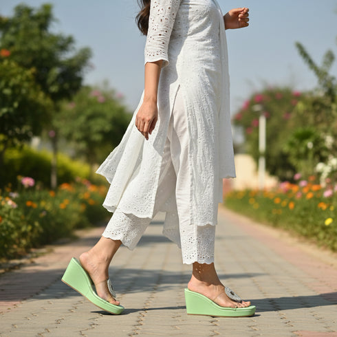 Pastel Green Wedges with Transparent Strap