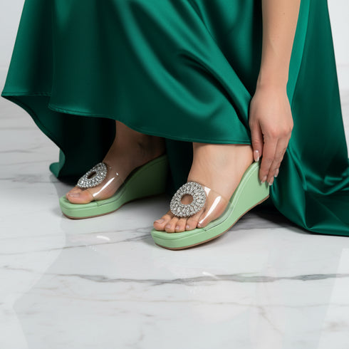 Pastel Green Wedges with Transparent Strap