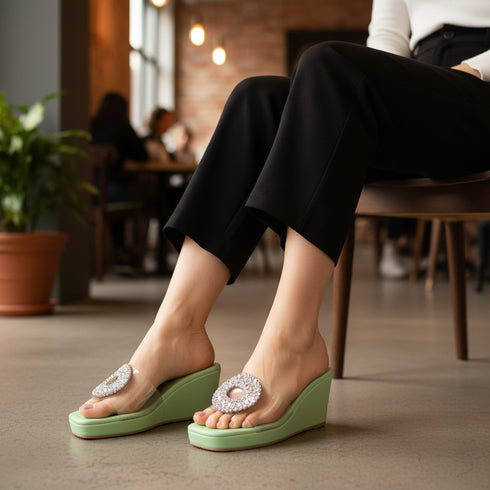 Pastel Green Wedges with Transparent Strap