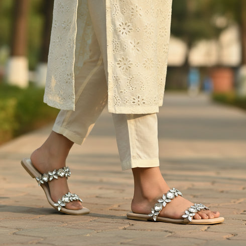 Crystal Two Strap Flat Sandals