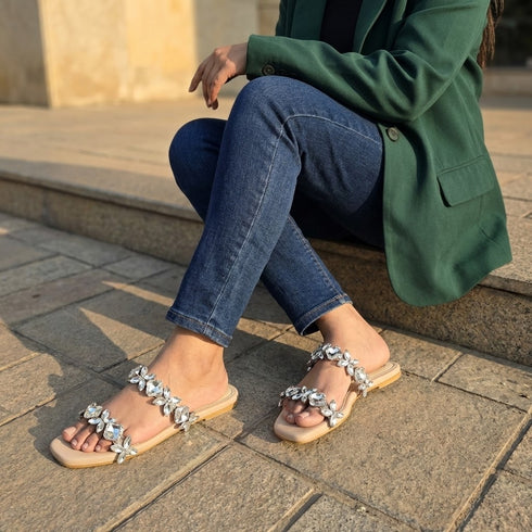 Crystal Two Strap Flat Sandals