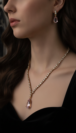 Light Pink & Gold Necklace Earrings Set for Women - Party & Wedding Wear