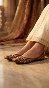 Gold Leaf Tan Leather Jutti for Women