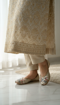 White Fluttering Birds Jutti for Women
