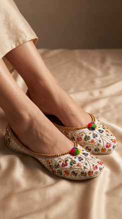 Colourful Bobble White Jutti for Women