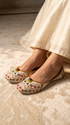 Colourful Bobble White Jutti for Women