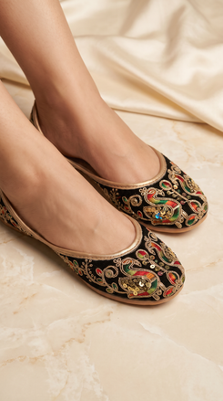 Golden Threadwork Black Jutti for Women
