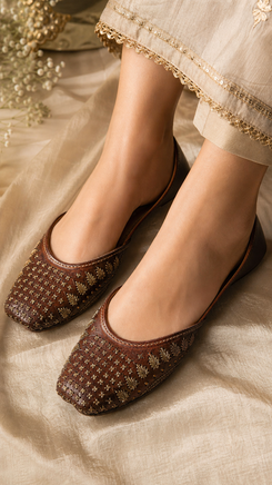 Dotted and Spotted in Tan Jutti for Women