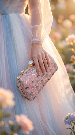 Light Pink Embroidered Chain Strap Clutch Bag