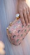 Light Pink Embroidered Chain Strap Clutch Bag