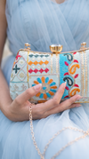 Light Blue Patchwork Chain Strap Clutch Bag