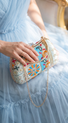 Light Blue Patchwork Chain Strap Clutch Bag