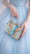 Light Blue Patchwork Chain Strap Clutch Bag