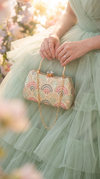 Light Green Embroidered Chain Strap Clutch Bag