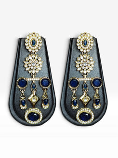 Navy Blue Floral Diamond Dangling Earrings product photo, Cunei India