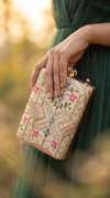 Nude Embroidered Rectangular Box Clutch