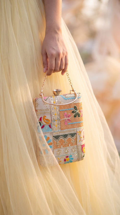 Nude Patchwork Rectangular Box Clutch