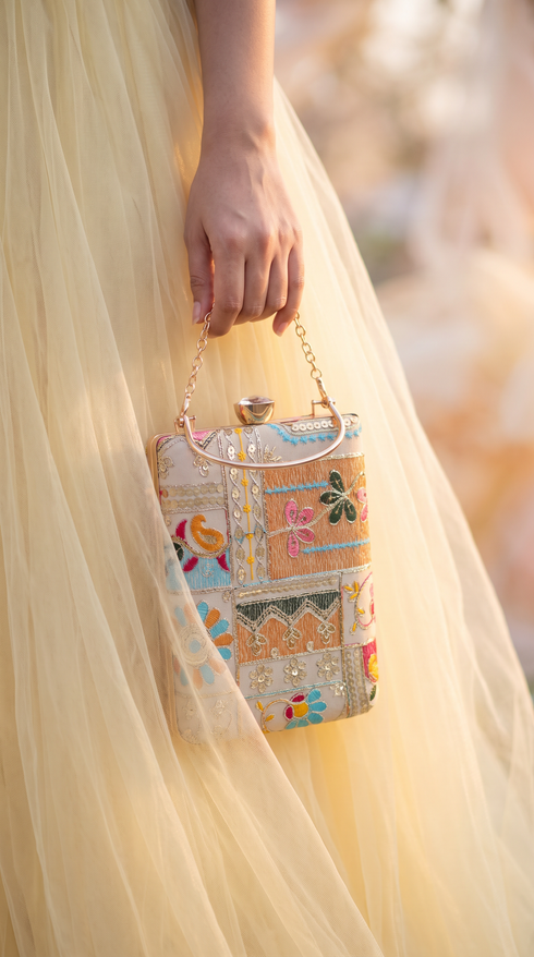 Nude Patchwork Rectangular Box Clutch
