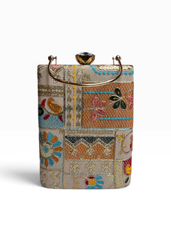 Nude Patchwork Rectangular Box Clutch - view 2