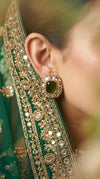 Olive Green and Clear Kundan Square Stud Earrings side view, Cunei India