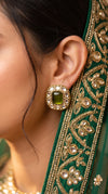 Olive Green and Clear Kundan Square Stud Earrings product photo, Cunei India