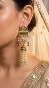 Olive Green Ethnic Jhumka with Pearl Beads for women, Cunei India